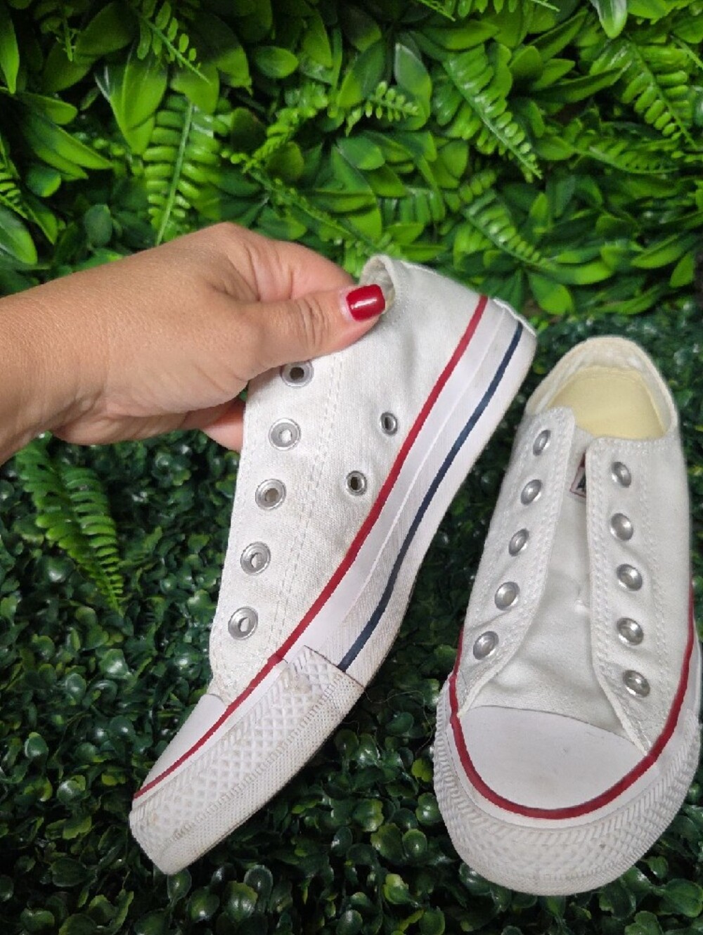 Converse Kids White Low-Top Slip-On Sneakers with Red and Navy Trim - Picture 4 of 6